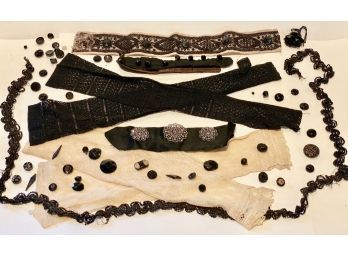 19th C. Ladies Lace Sleeves, Buttons, Lace Trimmings
