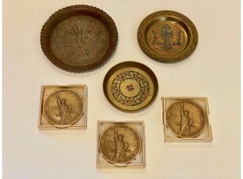 Brass Tray And Medal Lot (6)
