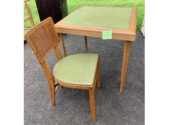 Wooden Card Table & Caneback Chair