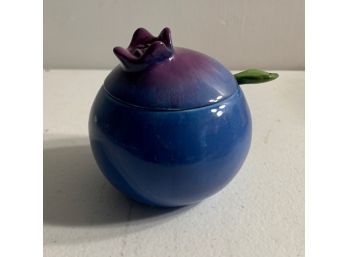 Pottery Blueberry Covered Bowl & Spoon