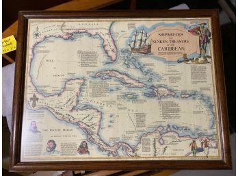 Shipwrecks And Sunken Treasure Of The Caribbean Framed Map
