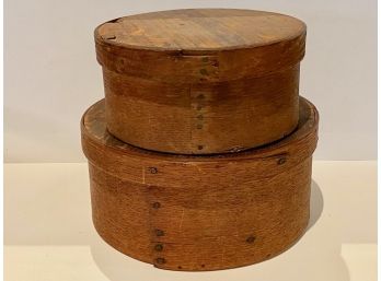 Two Vintage Round Wooden Pantry Boxes (2)