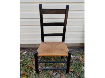 Black Painted Ladderback Rush Seat Side Chair