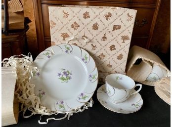 Symco Purple & Green Floral Dessert Set For 4 - Plate, Cups & Saucers
