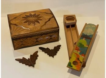 Wooden Lot Carved Box, Pencil Box, Frame Parts