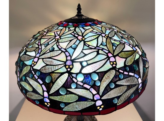 Tiffany-style Dragonfly Table Lamp With Heavy Metal Base