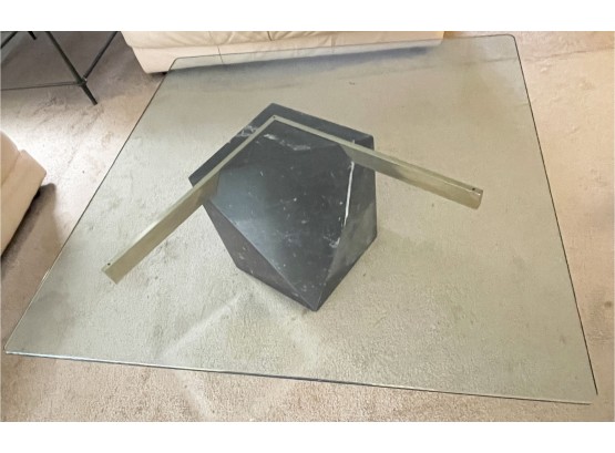 Art Deco Marble And Brass With Square Glass Top Coffee Table