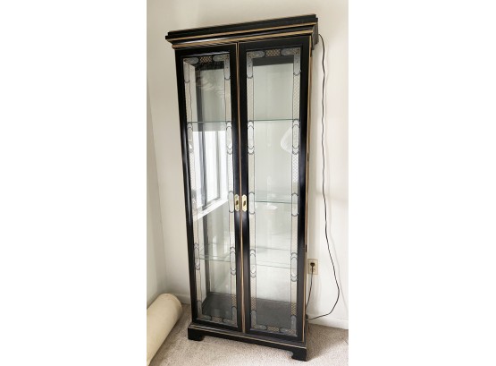 American By Martinsville Tall Black Lacquer Glass Curio Cabinet