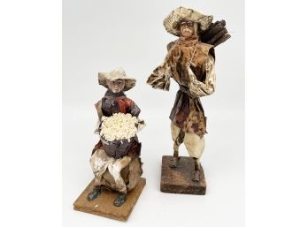 Mexican Paper Mache Figurine Folk Art - Set Of 2 (Barley And Wood)