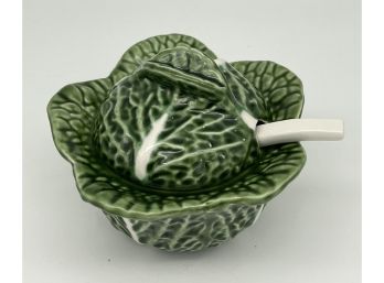 Bordallo Pinheiro Made In Portugal Green Cabbage Gravy Bowl And Ladle