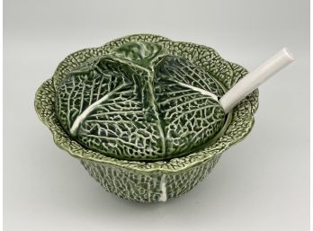 Bordallo Pinheiro Made In Portugal Green Cabbage Soup Tureen With Ladle