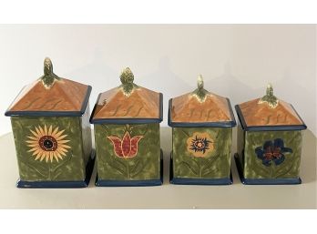 Unique Flower Kitchen Canister Set Of Four With Lids