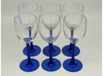 Cobalt Blue Spiral Stem 7.5' H Wine Glasses - Set Of 6