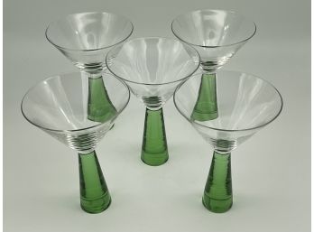 Martini Glasses With Chunky Green Stem - Set Of 5