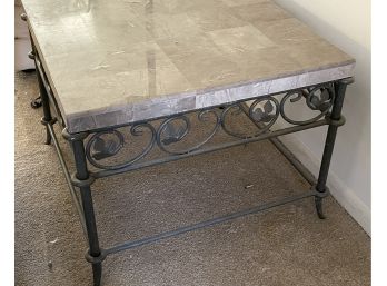 Heavy Stone-like Resin Top Wrought Iron Square Side Table