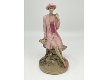 MCM Sculpture Reminiscent Of Valle - Lovely Lady In Pink Suit And Hat