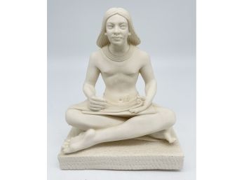 White Plaster Cast Sitting Meditation Man With Intricate Detail On Hair