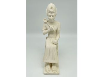 Egyptian White Plaster Cast Sitting Figure Made In Italy