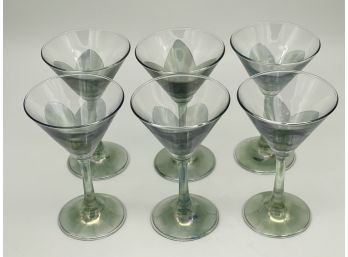 MCM 6' H Martini Glasses With Light Green/Blue Leaf Detail - Set Of 6