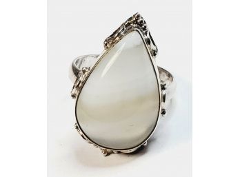 Hand Made  Sterling Silver Beige Lace Agate Stone Ring