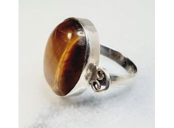 Hand Made Tigers Eye Large Stone Sterling Silver Ring