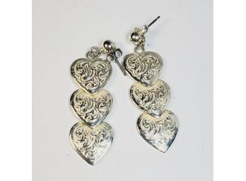 Sterling Silver Heart Dangling Earrings
