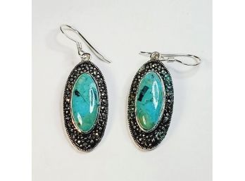 Turquoise Stone Vintage Sterling Silver Hanging Earrings