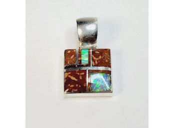 Vintage Sterling Silver Opal Inlay Pendant By J. Charley Navaho Indian Jewelry