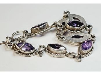 Vintage Beautiful Amethyst Sterling Silver Bracelet