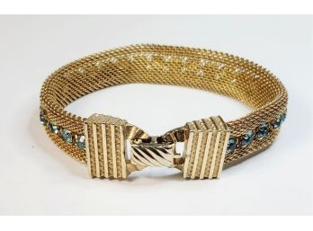 Vintage Gold Tone Blue Stone Braided Bracelet