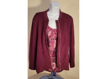 Talbots Colorful Sleevless Shirt With Matching Chicos Mirosuede Jacket