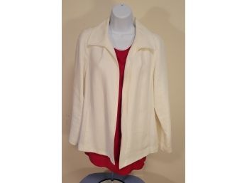 Talbots Pure Linen Ecru Jacket Paired With A Valerie Stevens Pure Silk Square Neck Red Top
