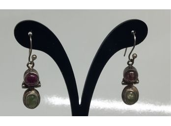 Red And Green Natural Stone Sterling Silver Earrings