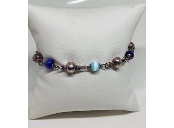 Silver Lightweight Blue Bead Bracelet
