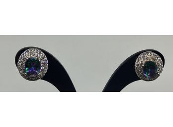 Beautiful Sterling Silver Mystic Topaz And CZ Studs