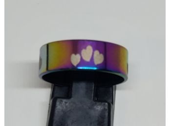 Stainless Steel Rainbow Band With Hearts