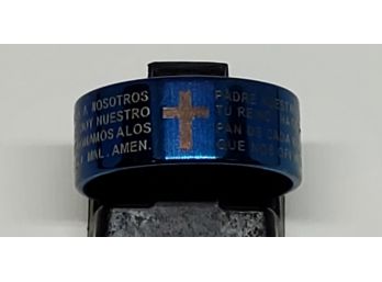 Blue Stainless Steel Band With The Lord's Prayer In Spanish