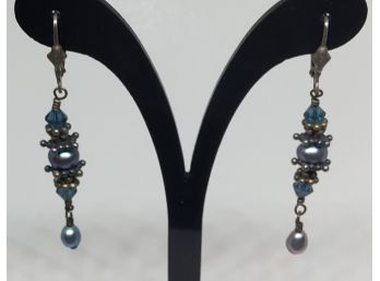 Blue Bead Sterling Silver Drop Earrings
