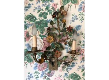 A Pair Of Tole Painted Floral Sconces (2 Of 2)