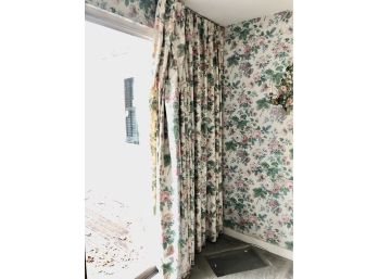 A Set Of Custom Pleated Chintz Drapes- Cabbage Roses - Lined-  84' X 90'