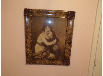 Beautiful Mother And Daughter In Fancy Frame Antique