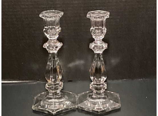 Vintage Pair Crystal Candle Stick Holders - 9 Inches In Height