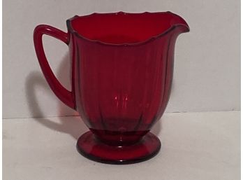 Vintage Ruby Red Pitcher Footed Creamer - 4 Inches In Height