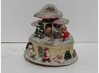 Vintage Christmas Cottage Ceramic Music Box