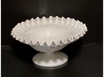 Vintage Footed Milk Glass Grape Design Ruffle Rim Candy Dish (Repair To Base)