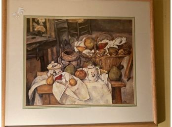 Vintage Paul Cezane  Framed And Signed Still Life With Fruit Basket Art Work 12 X 16