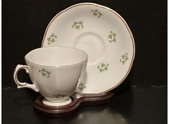 Vintage Royal Tara White Tea Cup And Saucer Green Shamrock Design (Chip On Base Of Cup)