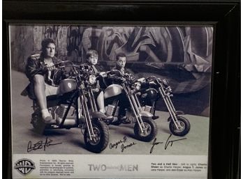 Vintage  Framed Photograph Signed Two And Half Men:  Charlie Sheen, Angus Jones, Jon Cryer