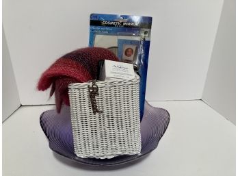 Women's Surprise Basket:   Never Worn Scarf Fossil Change Purse Avon Cream, And Other Items