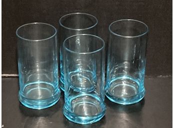Vintage Set Of Four (4) Blue Glass Drinking Glasses